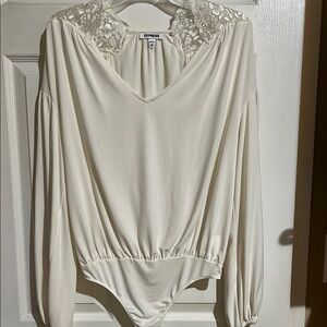 Express Women's Cream Lace Detail Top